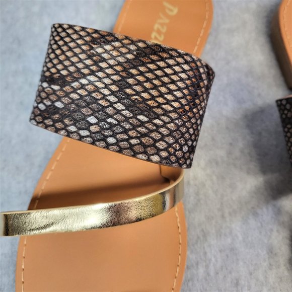Pazzle Black/Gold Faux Snakeskin Single Strap Sandals - Picture 6 of 7